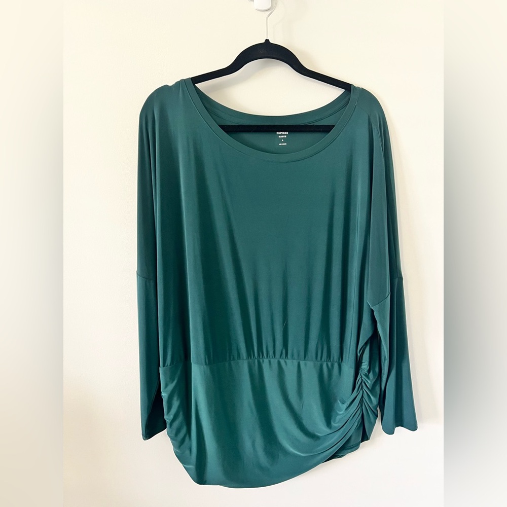 Forest Green Draped Long Sleeve Top - Express